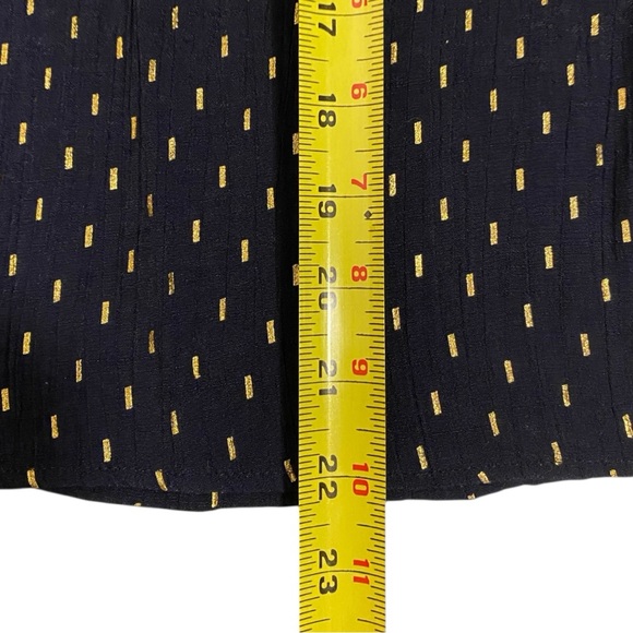 Nanette Lepore Navy Blue and Gold Ruffled Split Neck Collar Blouse Size Small - Picture 7 of 8